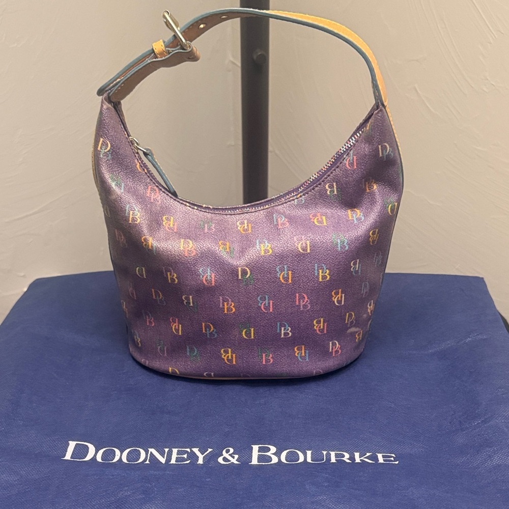 Vintage Y2K Dooney & Bourke Small  Rainbow Zipper Monogram Shoulder Bag - Picture 2 of 14